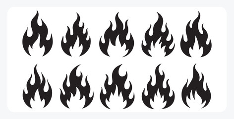 Classic Black Flame Silhouette Collection – Retro Old School Tattoo Style Vector Fire Set, black, flame, fire, silhouette, vector, blaze, old school, retro, tattoo,