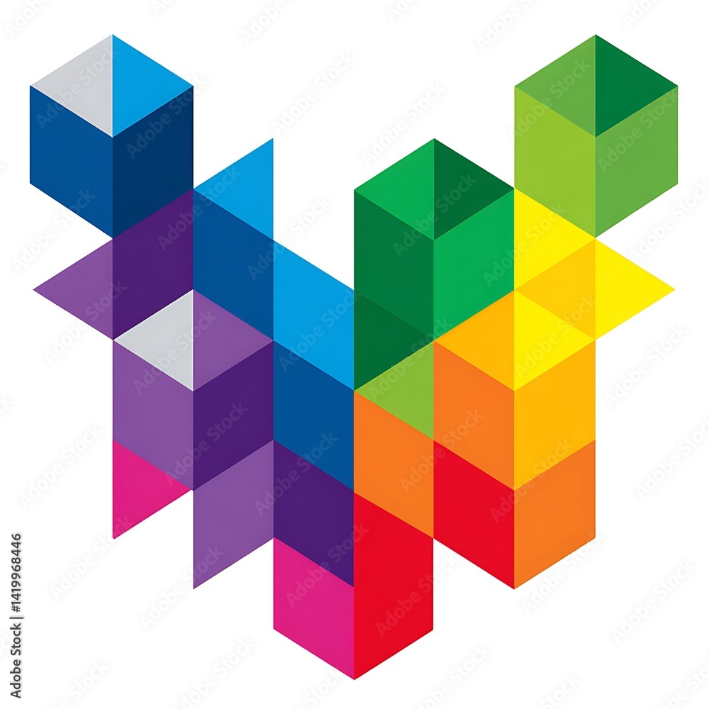 Poster abstract cubes in a spectrum of colors geometric harmony.