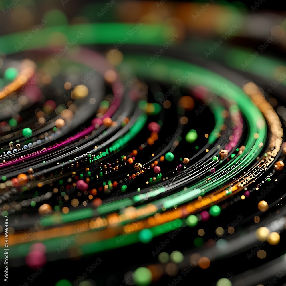 Poster abstract data flow visualization with network nodes and connections representing modern technology.