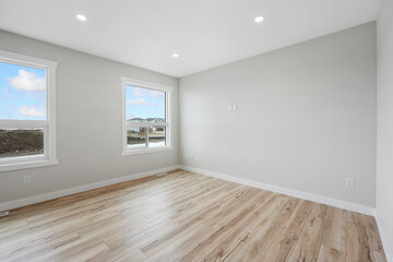 Large, empty room with a view of the ocean