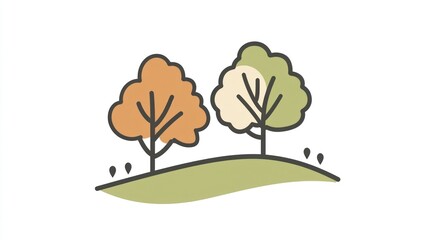 Autumn Trees on Hill Illustration