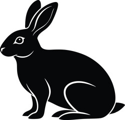 easter bunny rabbit sitting silhouette vector icon, vector illustration of a bunny, vector illustration of a rabbit, black and white rabbit, jumping rabbit symbol illustration on white background.