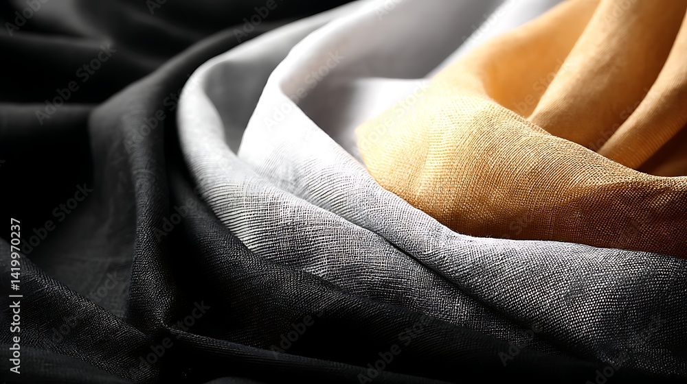 Poster abstract fabric texture layers in gray, white and gold tones material visual backdrop design