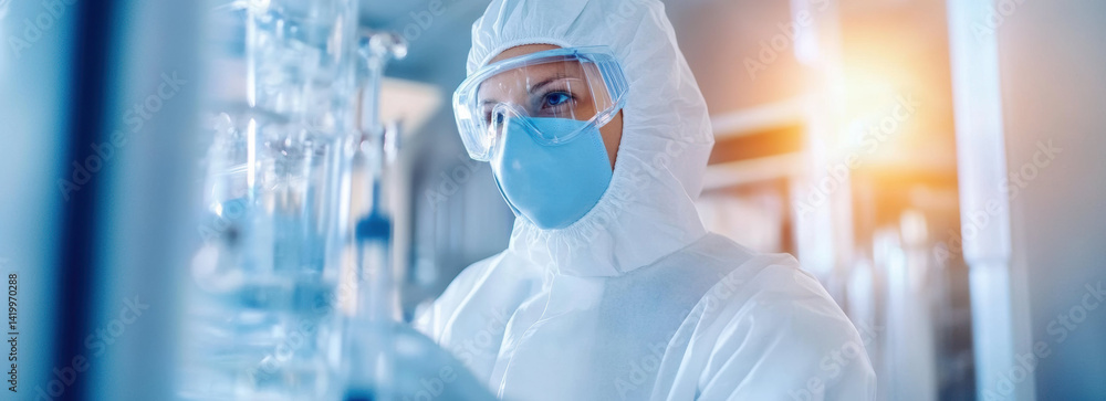 Aufkleber scientist protective gear works laboratory, focusing advanced research and sustainable energy soluti