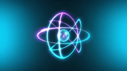 Colorful, glowing atomic model illustration.