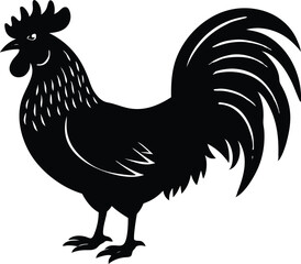rooster vector illustration, rooster silhouette vector icon, rooster symbol vector, chicken rooster poultry icon,  on white background.