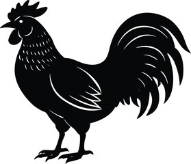 rooster vector illustration, rooster silhouette vector icon, rooster symbol vector, chicken rooster poultry icon,  on white background.