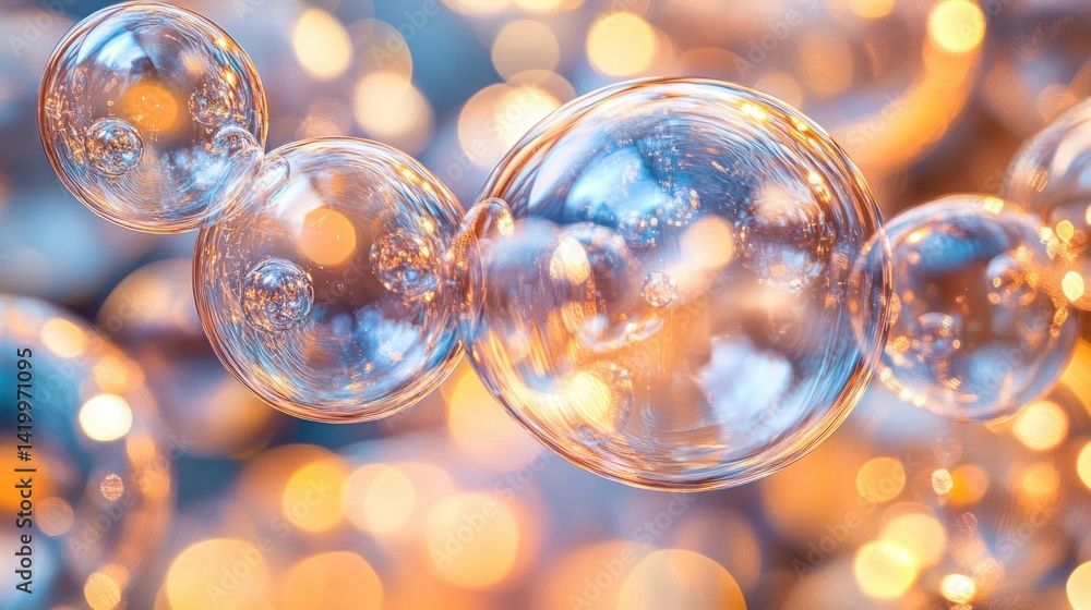 Poster sparkling bubbles reflecting lights creating a beautiful blurred background effect