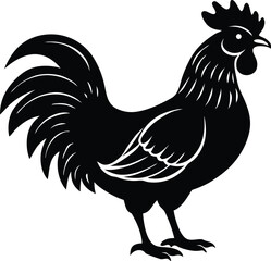 rooster vector illustration, rooster silhouette vector icon, rooster symbol vector, chicken rooster poultry icon,  on white background.