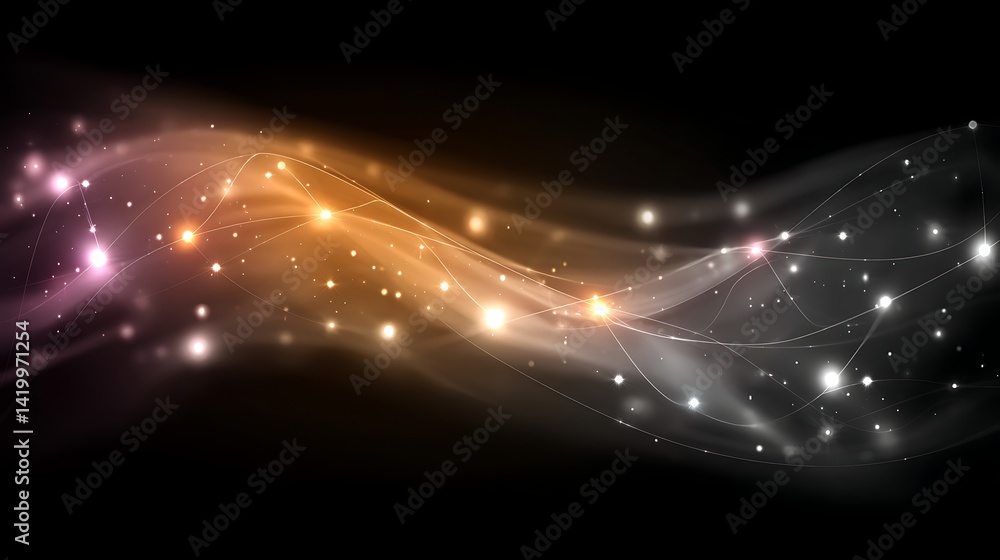 Poster abstract futuristic network mesh with glowing nodes and interconnected lines on a dark backdrop