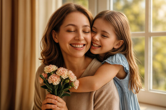 Momento de carinho entre m&atilde;e e filha no Dia das M&atilde;es