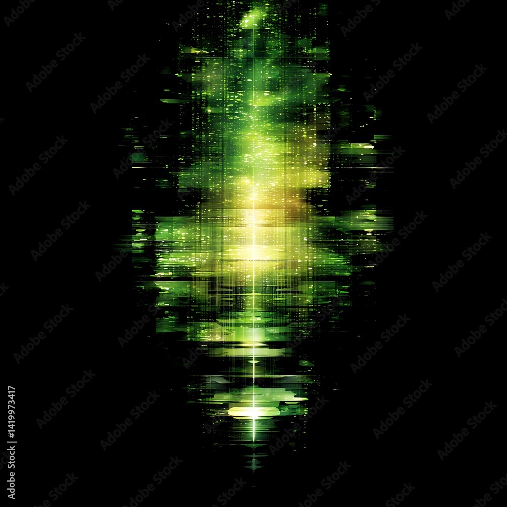 Poster abstract green and yellow glowing light structure on black background design element concept
