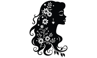 Elegant Floral Girl Silhouette – Nature-Inspired Beauty Vector Art