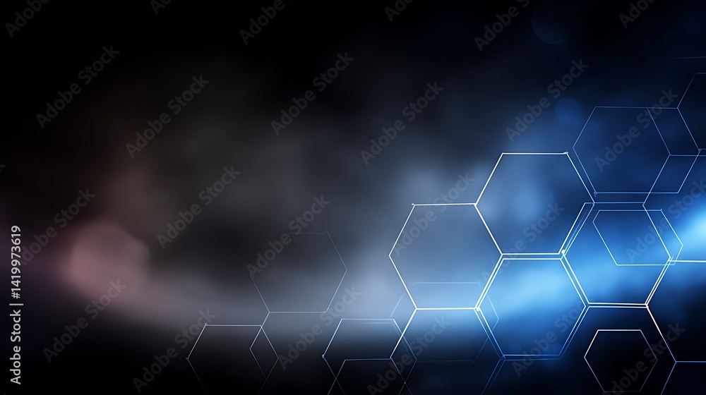 Poster abstract hexagon pattern graphic design futuristic technology on dark background with glowing light