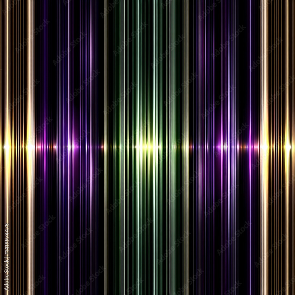 Poster abstract light beams radiating from the center in symmetrical array on dark gradient background.