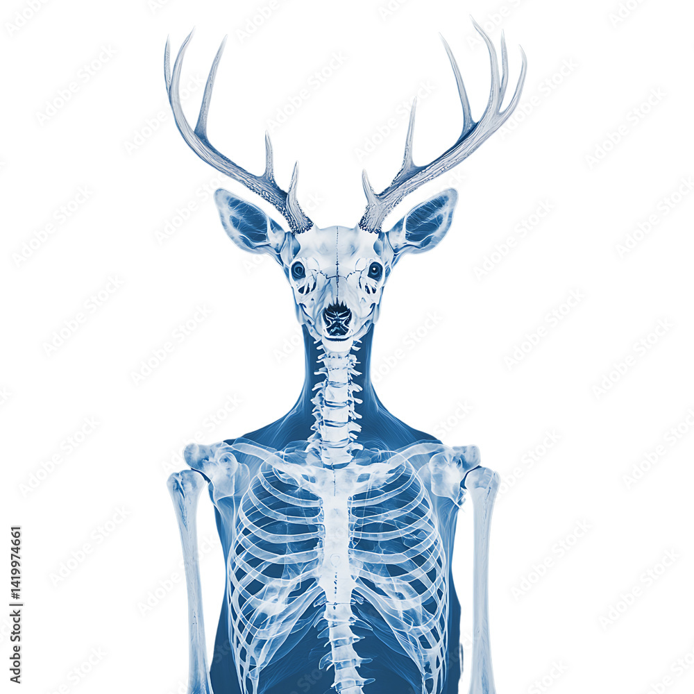 Poster an x-ray image of a deer displaying its skeletal structure, showcasing the intricate detail of the b