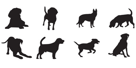 Labrador Retriever Dog set silhouette black vector on white background . Dogs silhouettes. 