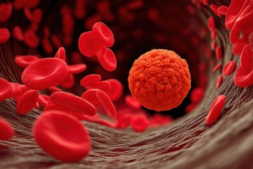 Cells flow through vein, for health, pharmaceutical or science backgrounds use
