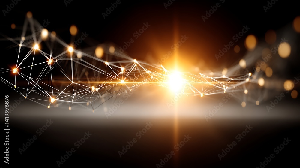 Poster abstract network connection with bright light and reflective surface artistic visualization