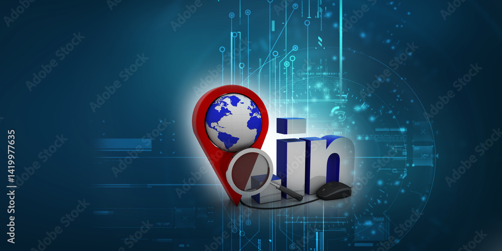 Poster 3d rendering globe with dot in near navigation sign