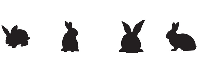 Set of Rabbit silhouettes. Easter bunnies. Isolated on a white backdrop. A simple black icons of hares. Download vector silhouette of the rabbit, isolation set cute bunny .  © Aquavisionweath6
