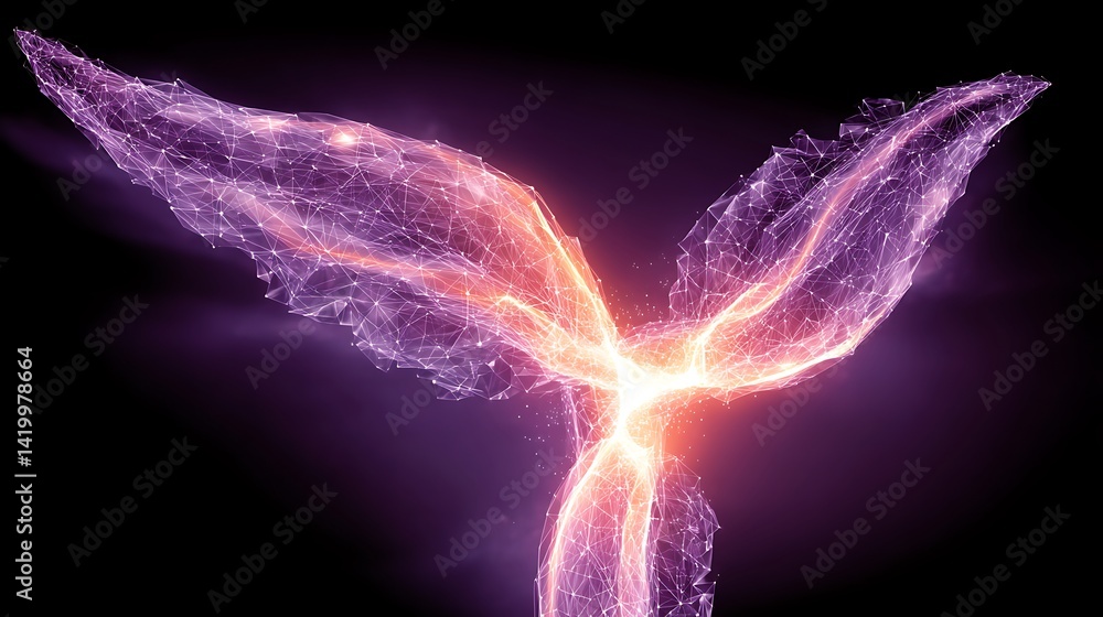 Aufkleber abstract representation of angelic wings with digital network connection and luminous glow.