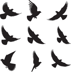 Birds Flock Flying Silhouette – Minimalist Sky Scene Vector