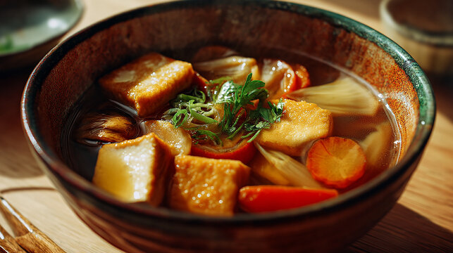 Japanese-style simmered tofu with vegetables and mis