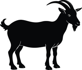 black and white goat, goat eating grass with baby, goat silhouette vector illustration, goat symbol icon.
