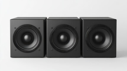 Obraz premium Black subwoofers with square speaker faces on a white background