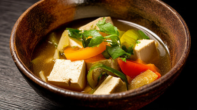 Japanese-style simmered tofu with vegetables and mis