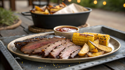 Medium-Rare Barbecue Brisket Entrée with Farm Fresh Sides 