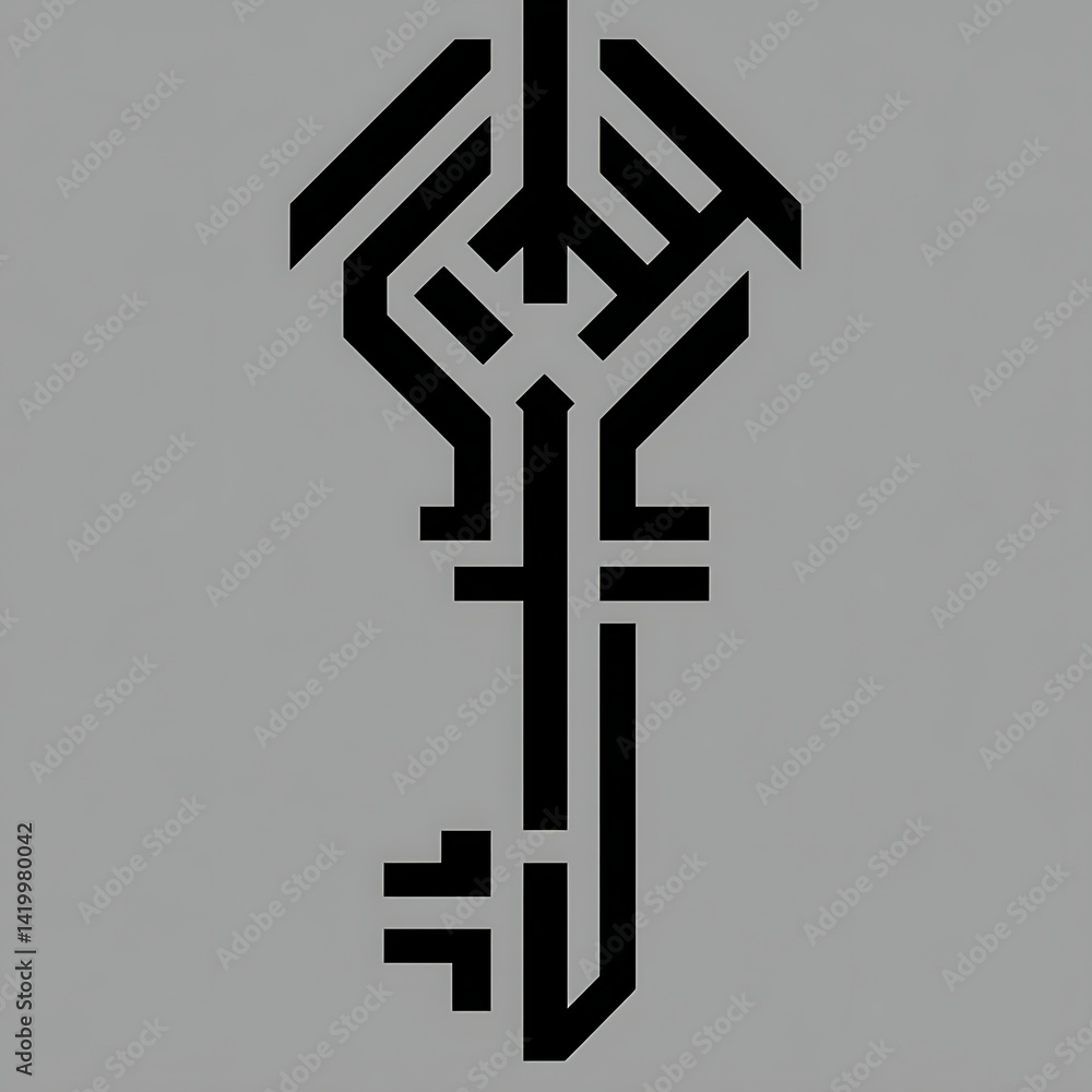 Aufkleber abstract symbolic key silhouette on subtle gray background with geometric line design elements.