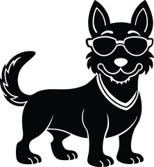 head of dog, angry dog illustration, vector illustration of a dog, sitting dog silhouette icon, black and white dog, dog head vector, funny sunglass wearing dog on white background.
