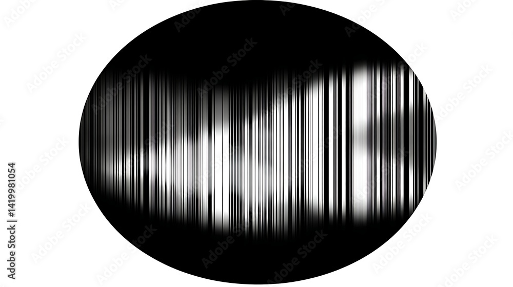 Poster abstract vertical lines in dark circular frame depicting data glitch and digital distortion effects.