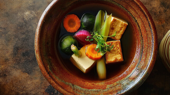 Japanese-style simmered tofu with vegetables and mis