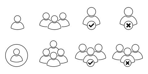 Obraz premium People, Human, Person thin line icon set. Symbol of Containing participans, Group, Team, Organization, Population, Audience, Member. Vector illustration.