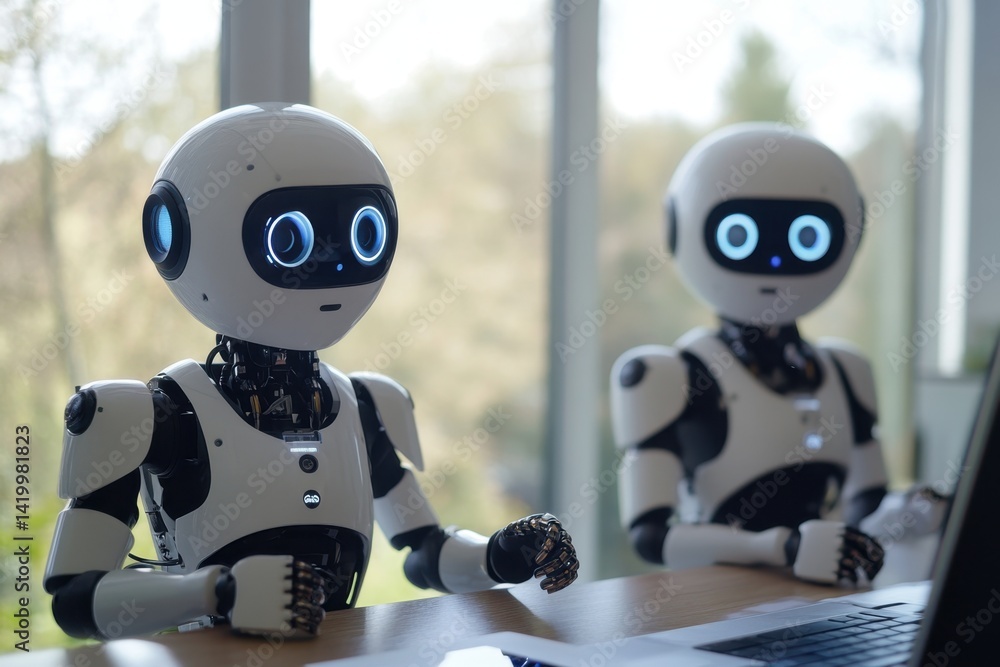 Aufkleber robots engage in learning activity inside a modern workspace during daylight