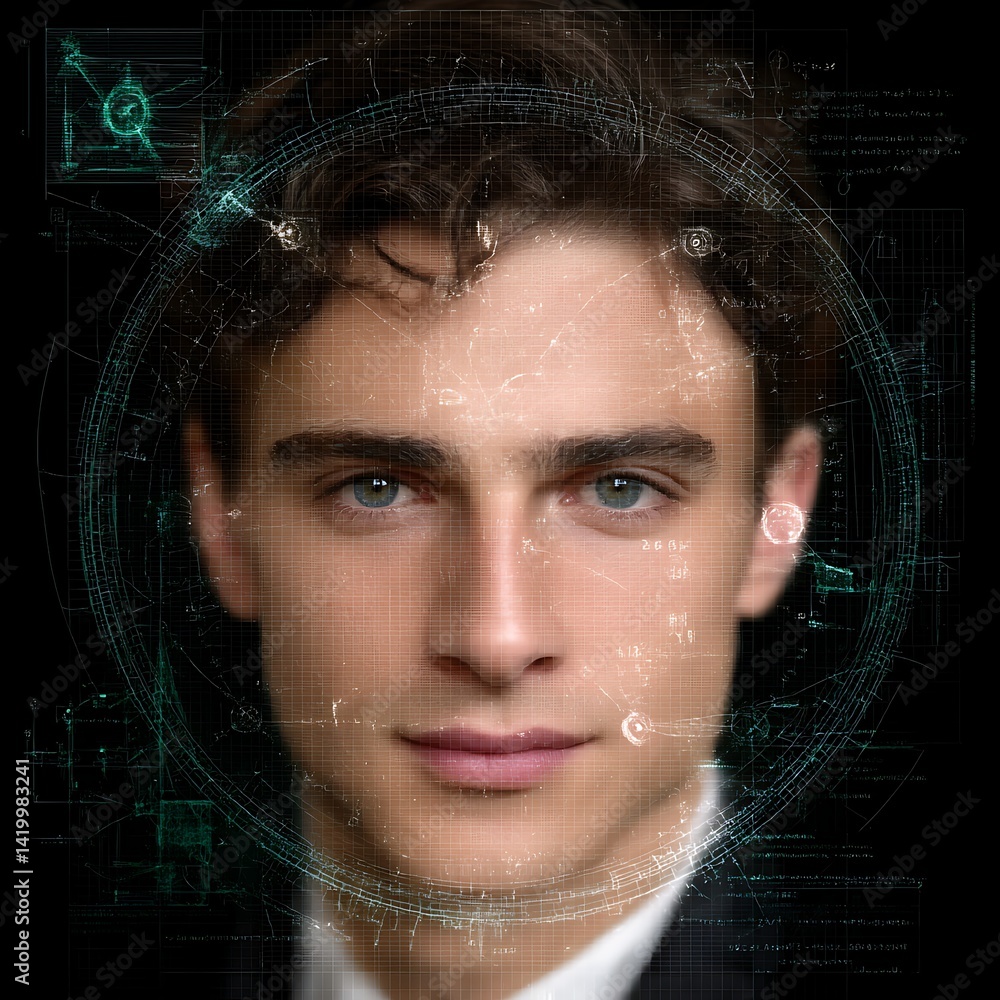 Poster advanced facial scan technology analysis for futuristic human identification and authentication syst