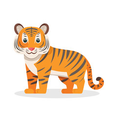 Vector Illustration of a Tiger, Cute Animal Joyful Colored Character for decor