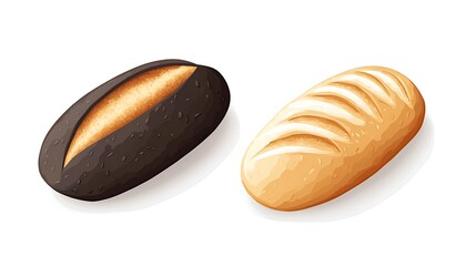 Obraz premium Two loaves of bread, dark and light, isolated on white background
