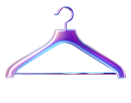 3D render of a simple hanger icon, with a holographic gradient in a purple and blue color palette, on a transparent background. - Powered by Adobe