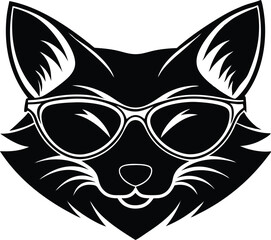 vector illustration of happy cute fox head, fox wearing sunglass silhouette vector illustration, fox walking symbol icon, heroism wearing sunglass funny fox head vector icon on white background.