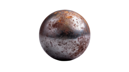 Metallic Orb: A close-up shot showcases a weathered metallic sphere, the rusty texture telling a story of time and exposure. It suggests a narrative of age, decay, or industrial processes.
