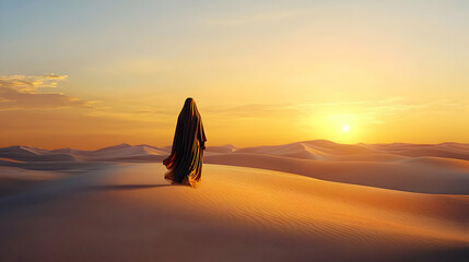 Obraz premium Desert Sunset Silhouette Figure