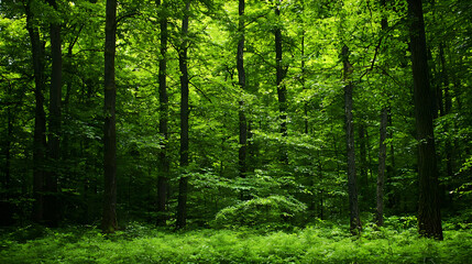 Obraz premium Dense Green Forest With Sunlight