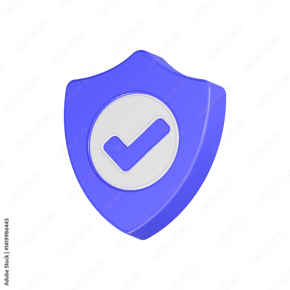 Poster shield checkmark secure 3d icon realistic