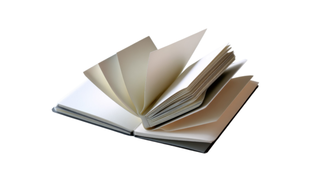 Open Notebook: Blank pages of an open notebook, ready for ideas and creativity.  A symbol of new beginnings and potential.