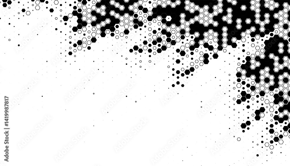 Poster black and white smooth transition halftone pattern with hexagon shape for modern background and jers
