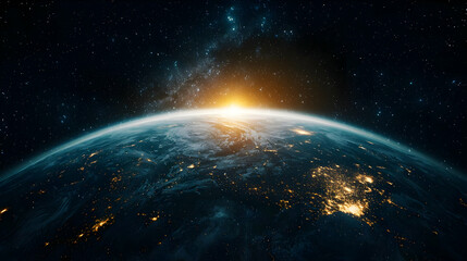 Obraz premium Earth Sunrise From Space With City Lights